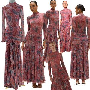 🆕 PATBO 🧿 NWOT Twist Metallic Flutter Maxi Skirt, Pink - BR 40 US 8